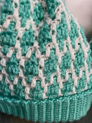 Hand Crocheted Mosaic Pattern Beanie Hat Adult Child Winter Warm - image4
